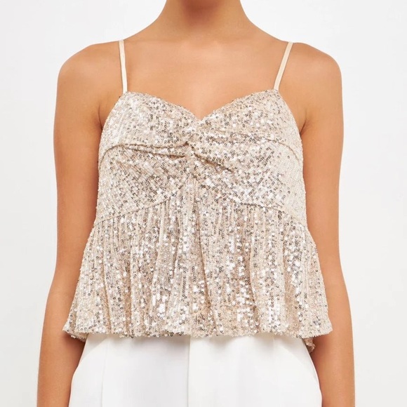 Endless Rose Cream Sequins Tank Top, SZ M NWT - Picture 4 of 13